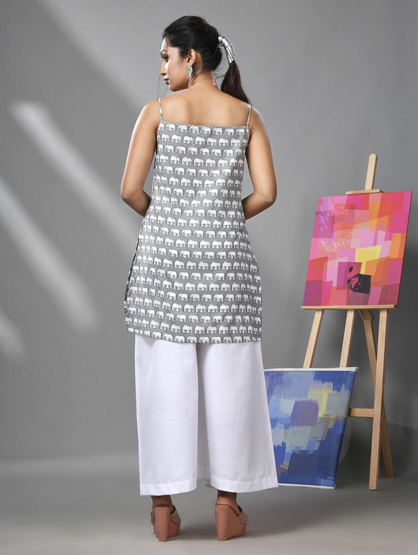 women grey printed kurta palazzo set - 20970888 - Standard Image - 2