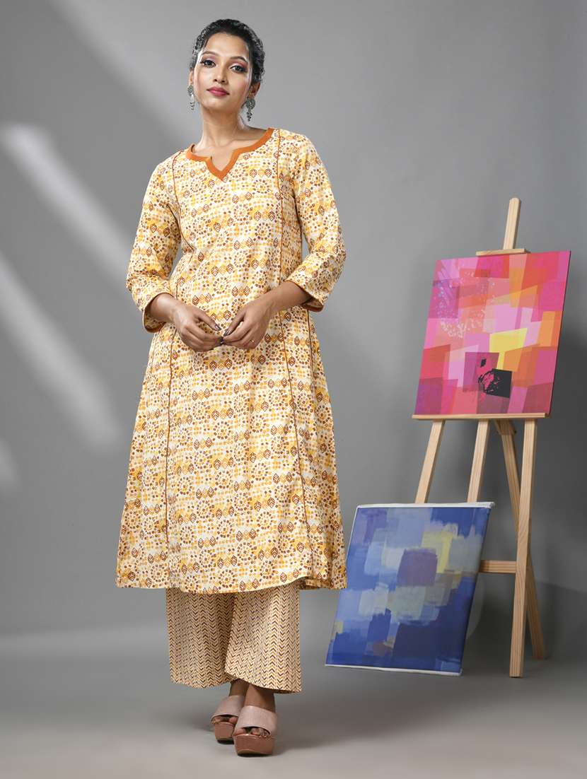 women three quarter sleeve kurta palazzo set