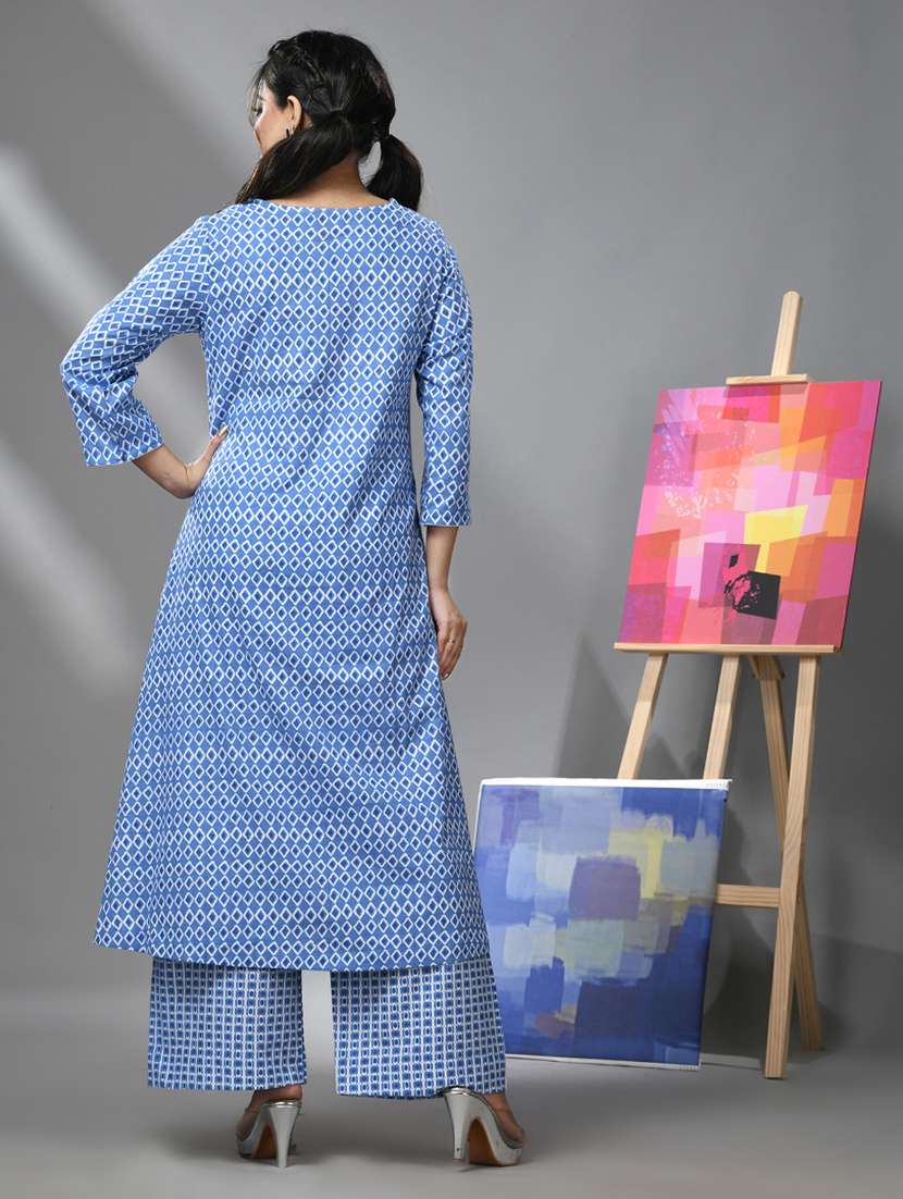 women light blue printed kurta palazzo set - 20970891 -  Standard Image - 2