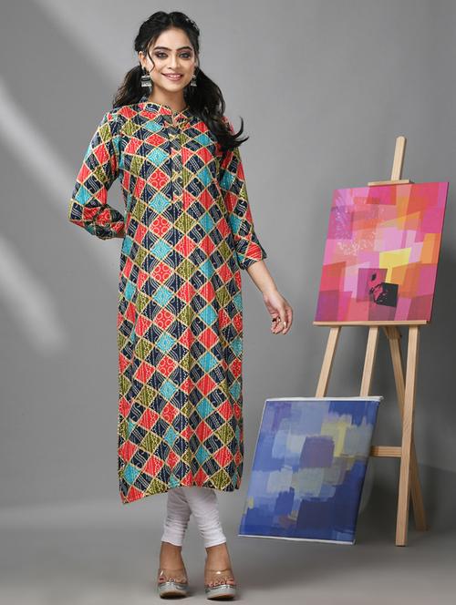 women printed three quarter sleeve straight kurta - 20970899 - Standard Image - 0