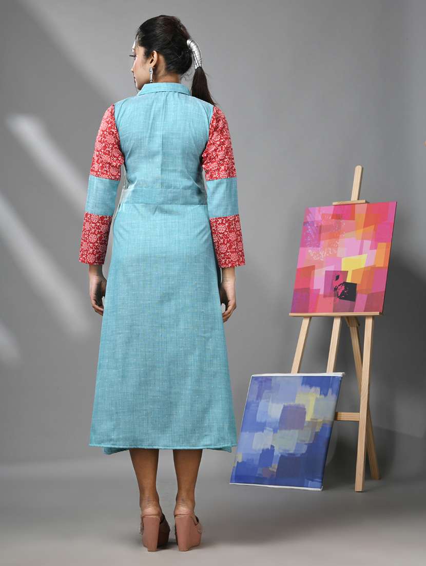 women light blue shirt collar a-line dress - 20970907 -  Standard Image - 2