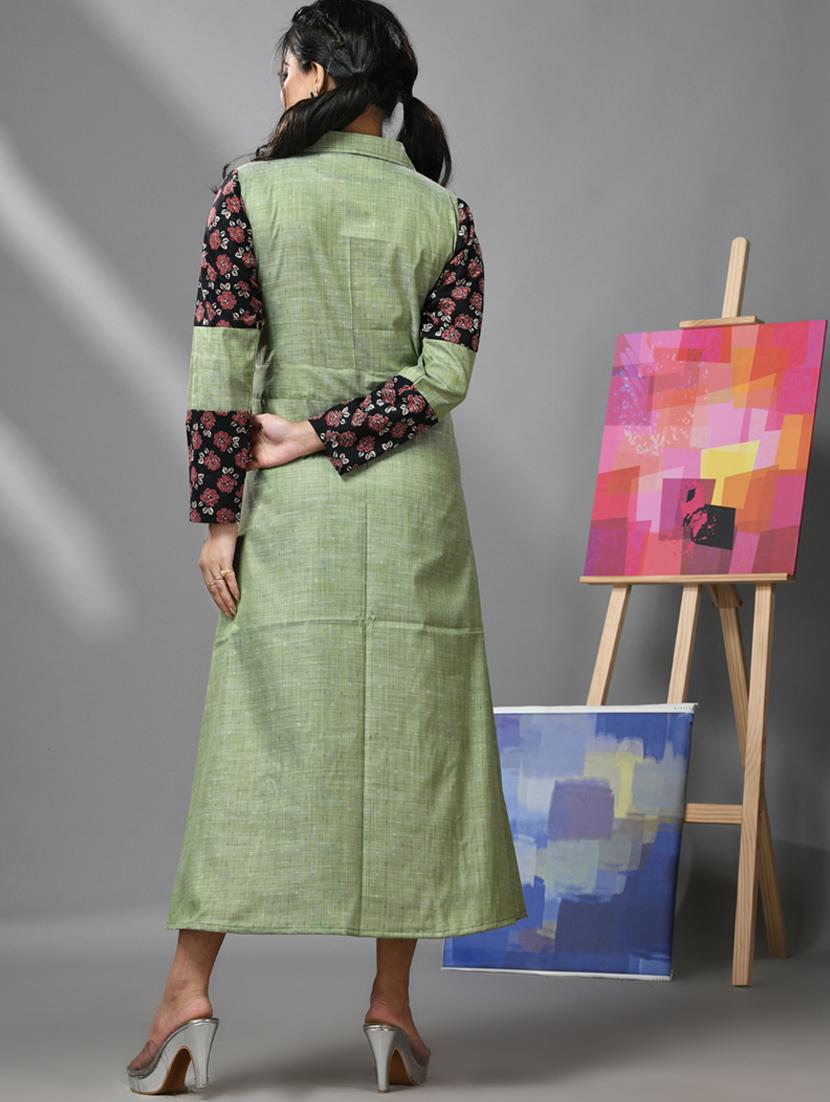 women green shirt collar solids a-line dress - 20970908 - Standard Image - 2
