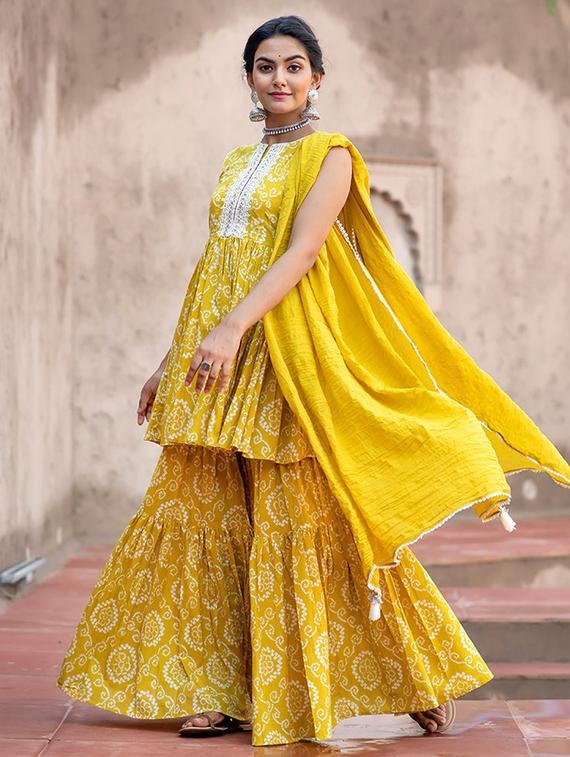 yellow kurta sharara set with dupatta - 20971313 - Standard Image - 2