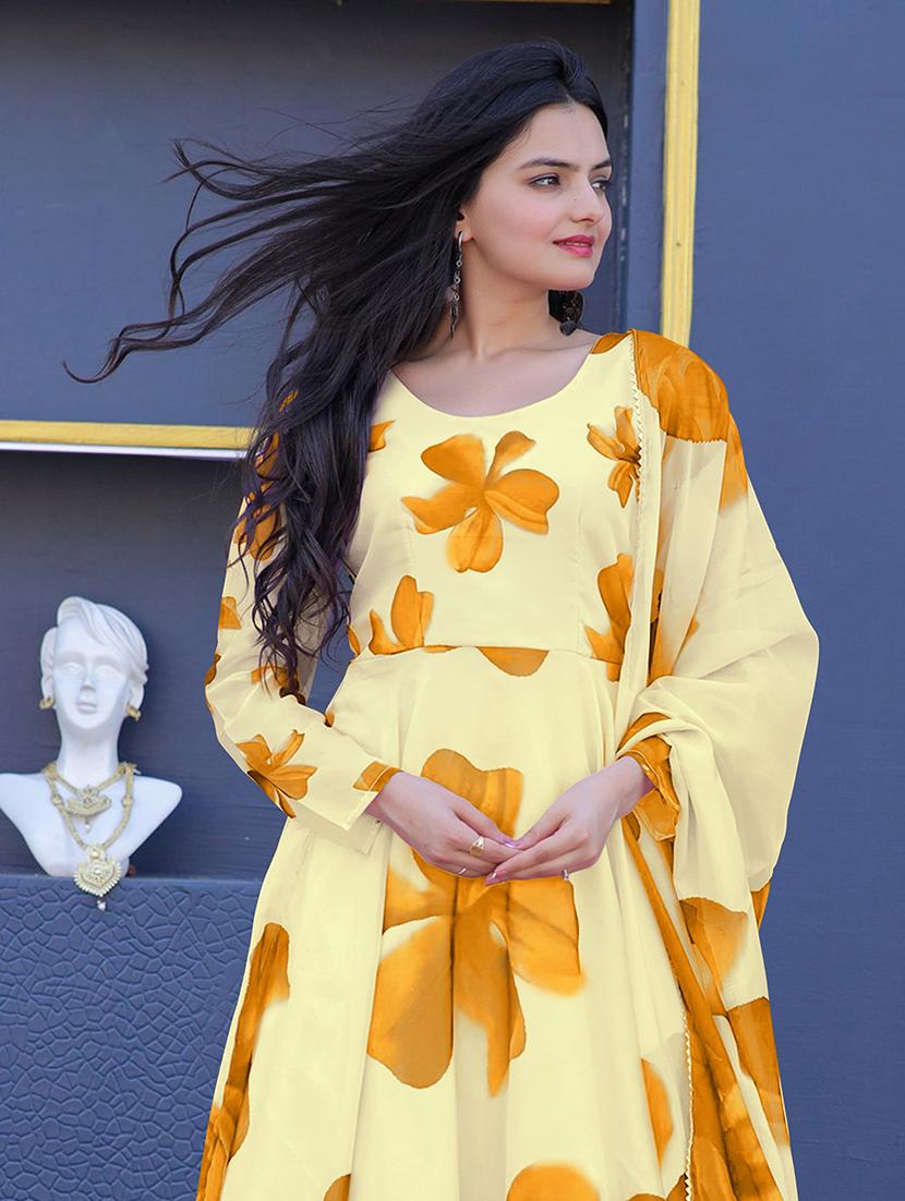 women round neck floral printed a-line gown - 20971365 - Standard Image - 2