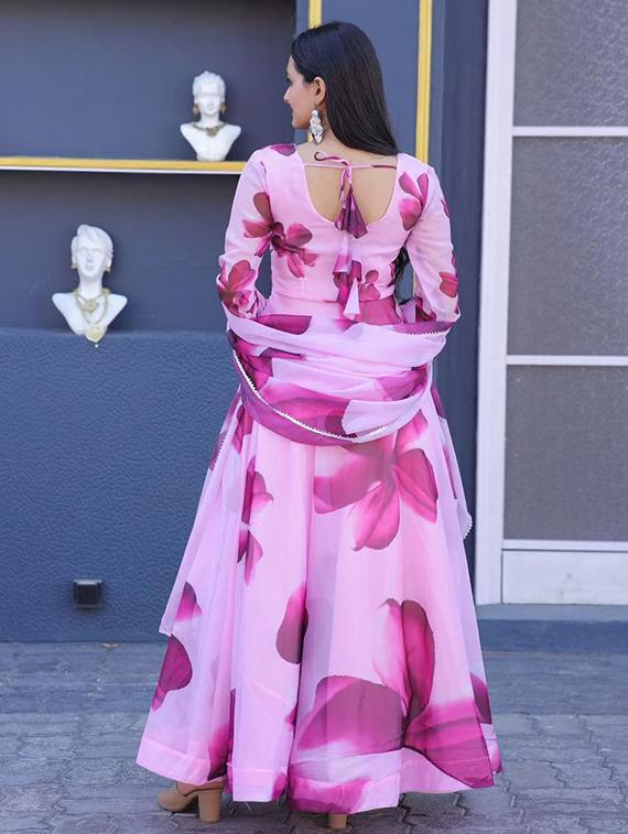 women round neck floral printed a-line gown - 20971367 - Standard Image - 2