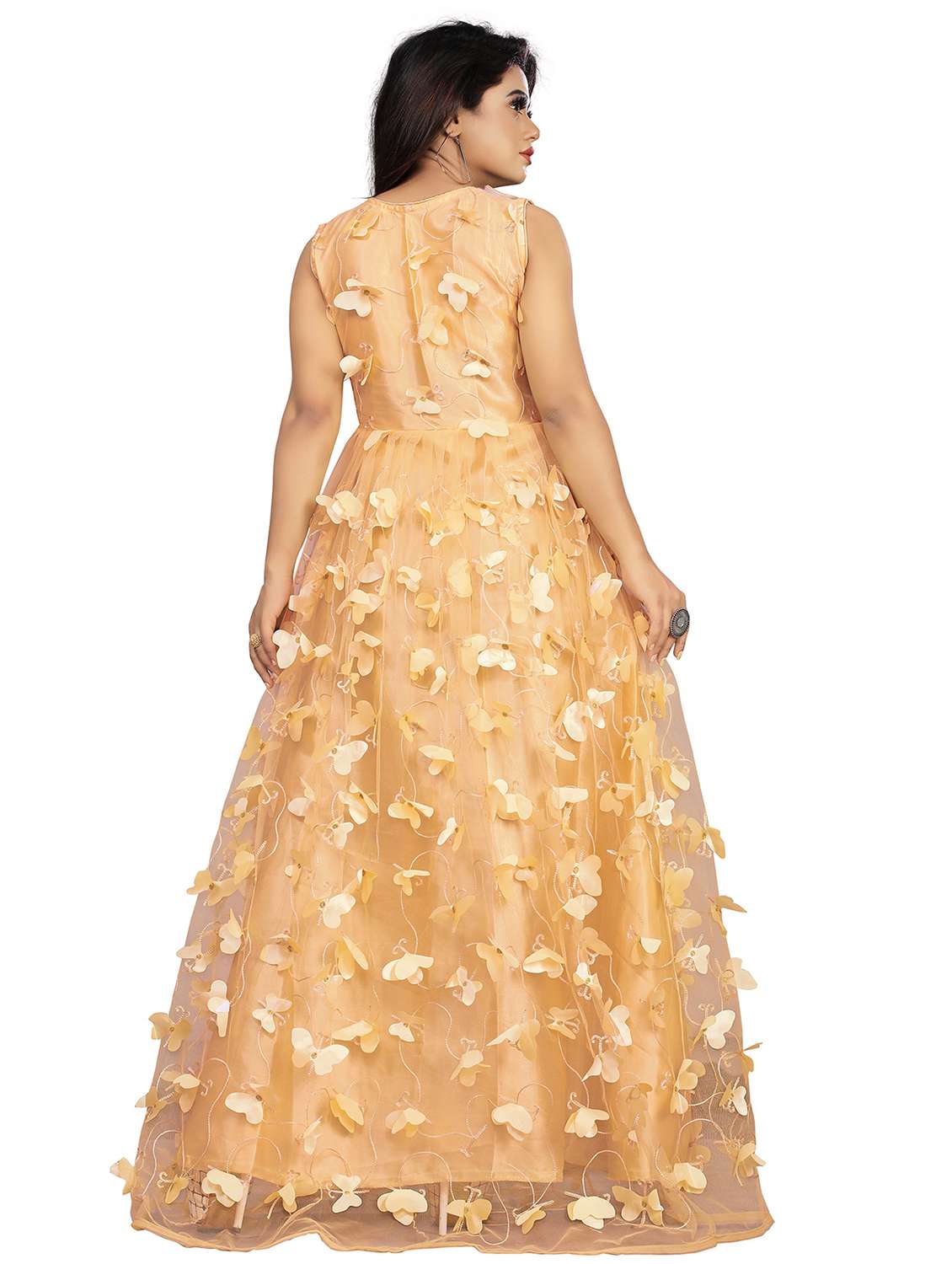 women applique butterfly net flare gown - 20971407 - Standard Image - 2