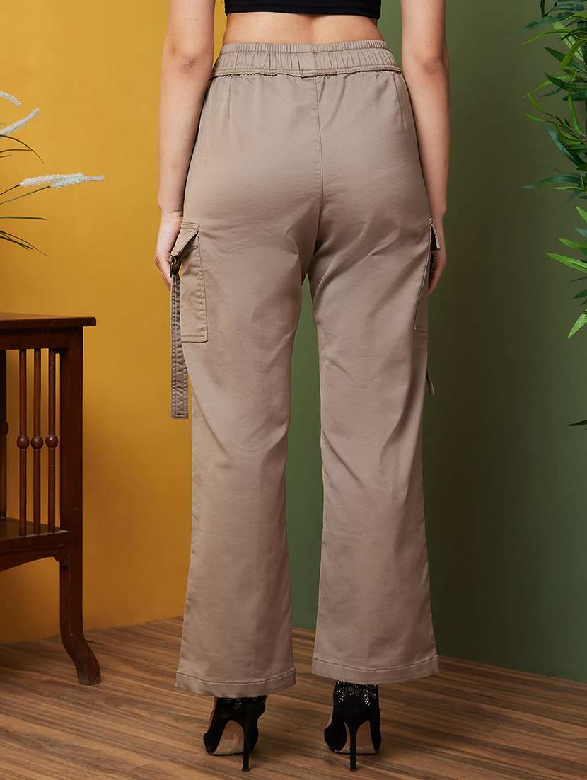 globus women mouse mid-rise elasticated drawstring waist straight fit cargo trousers - 20971610 -  Standard Image - 2