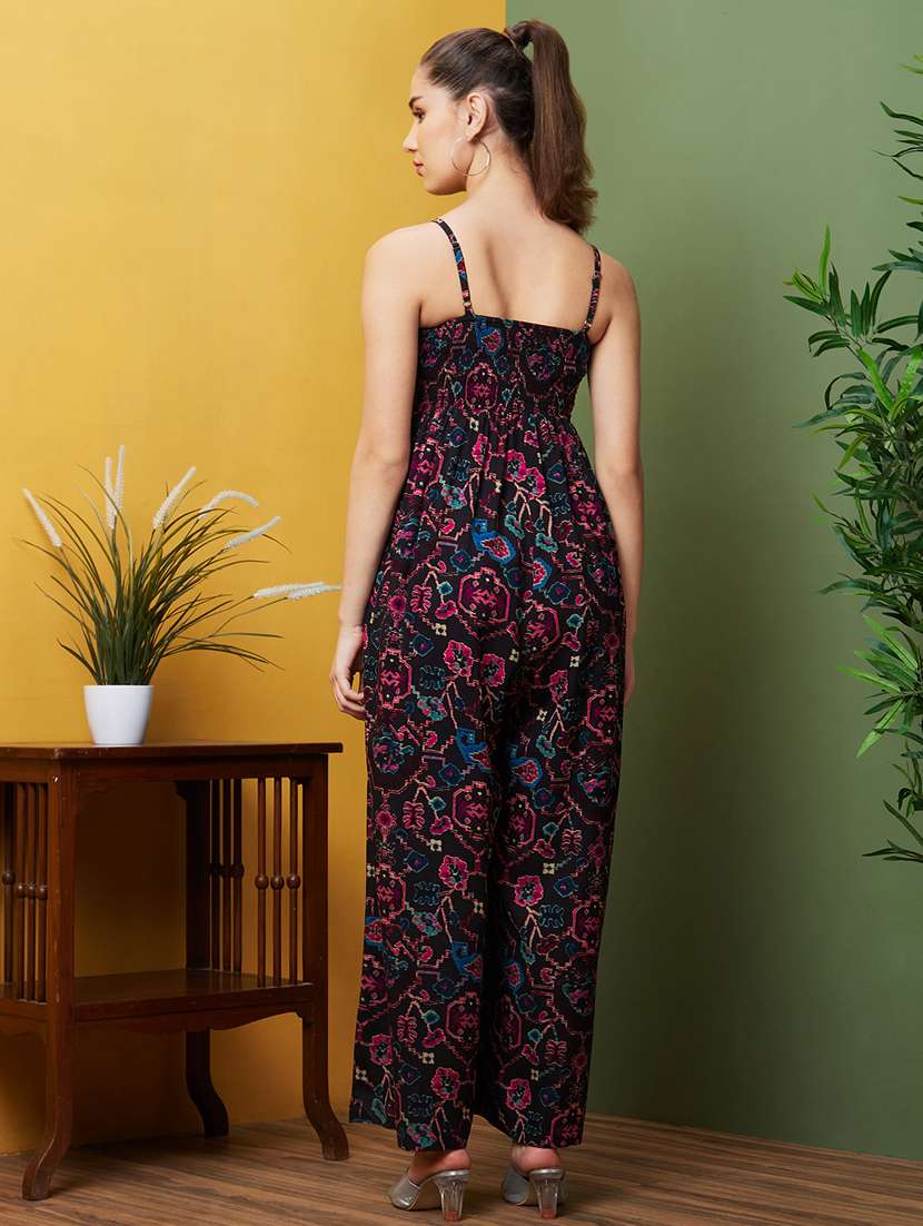 globus women purple round neck with v cut & kimono sleeves waist tie-up longline jumpsuit - 20971619 -  Standard Image - 2