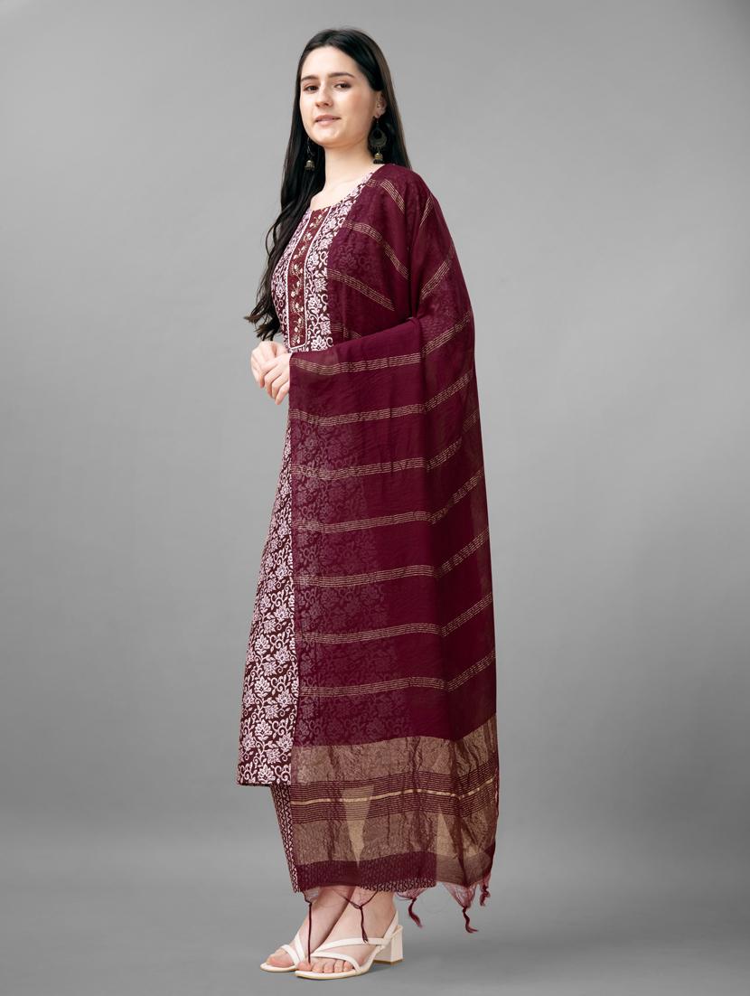 maroon floral print kurta pant set - 20971632 - Standard Image - 2