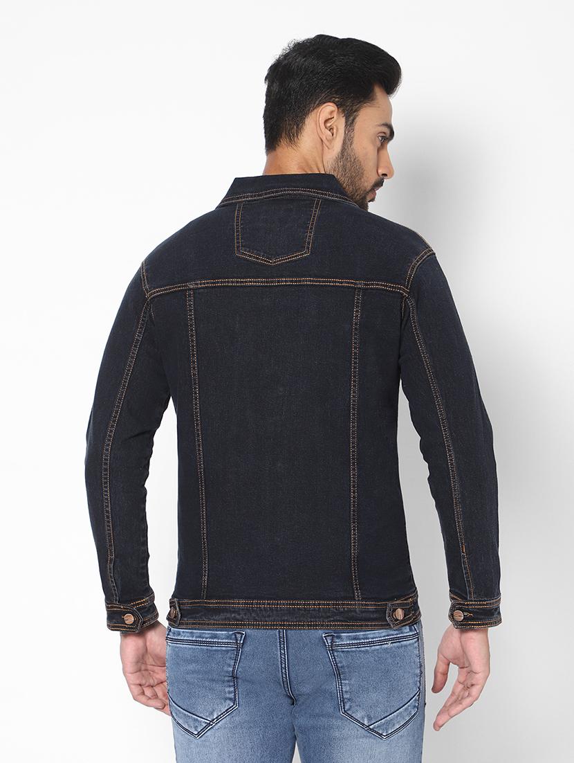 men solid denim casual jacket - 20971863 - Standard Image - 2