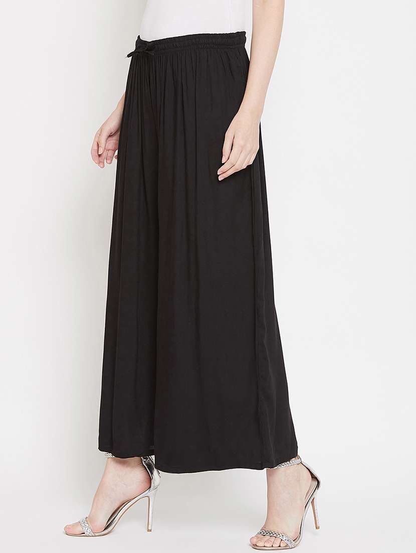 solid black detailed flared palazzo - 20972059 -  Standard Image - 2