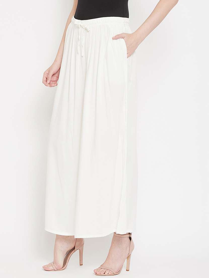 solid white detailed flared palazzo - 20972060 -  Standard Image - 2