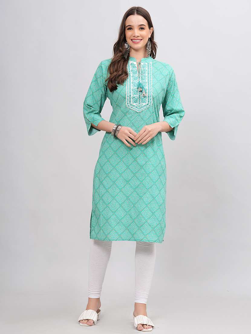women three quarter sleeve straight kurta