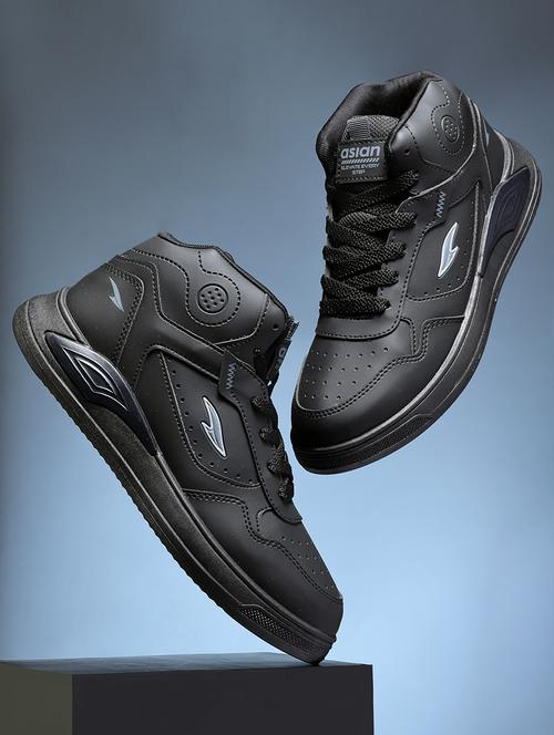 black synthetic lace up sneakers - 20973820 - Standard Image - 0
