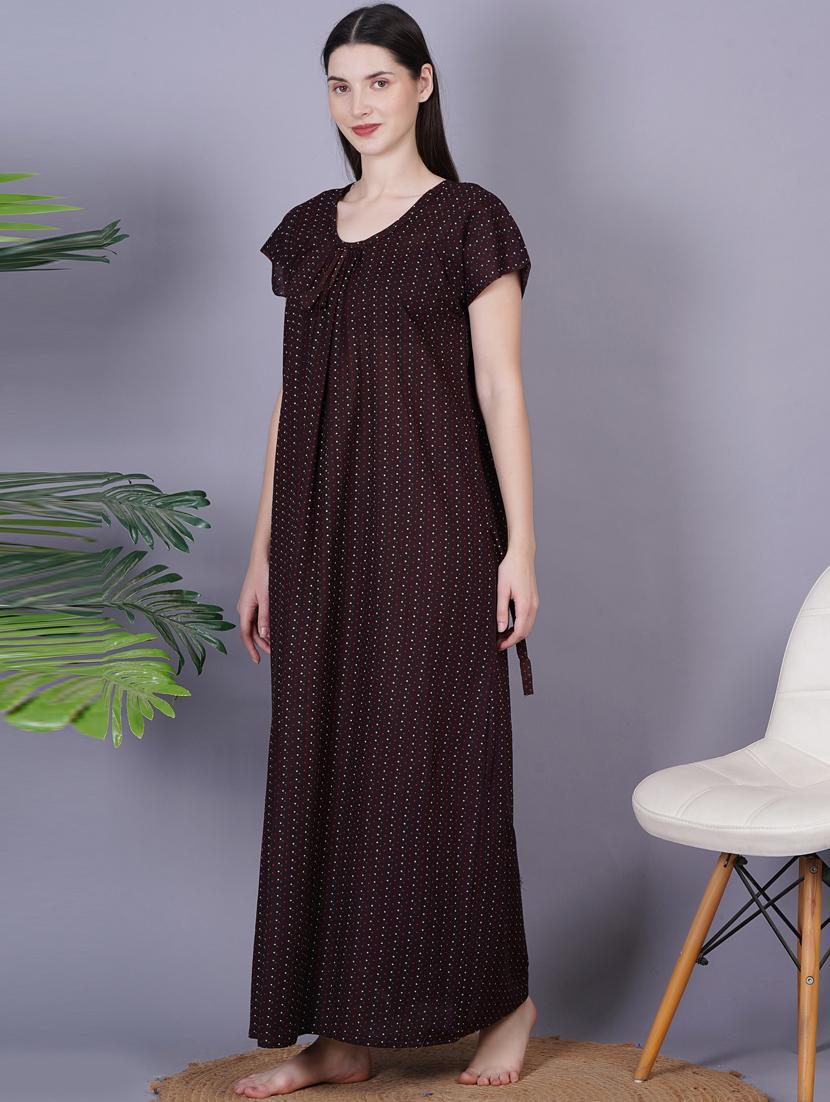 brown printed detailed maxi nightdress - 20973830 - Standard Image - 2