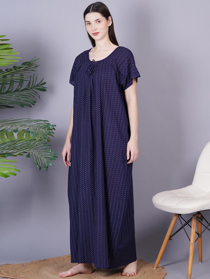 navy blue printed detailed maxi nightdress - 20973832 - Standard Image - 2