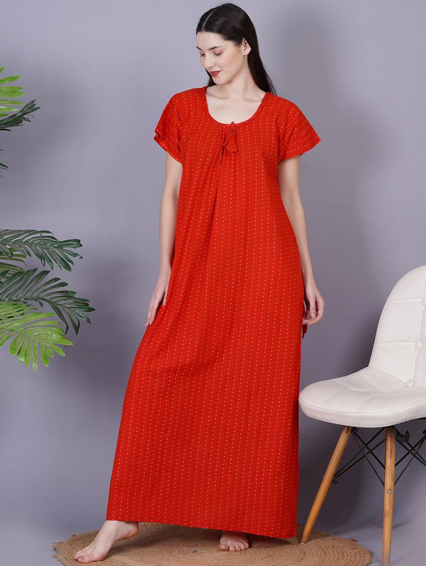 rust printed detailed maxi nightdress - 20973833 - Standard Image - 2