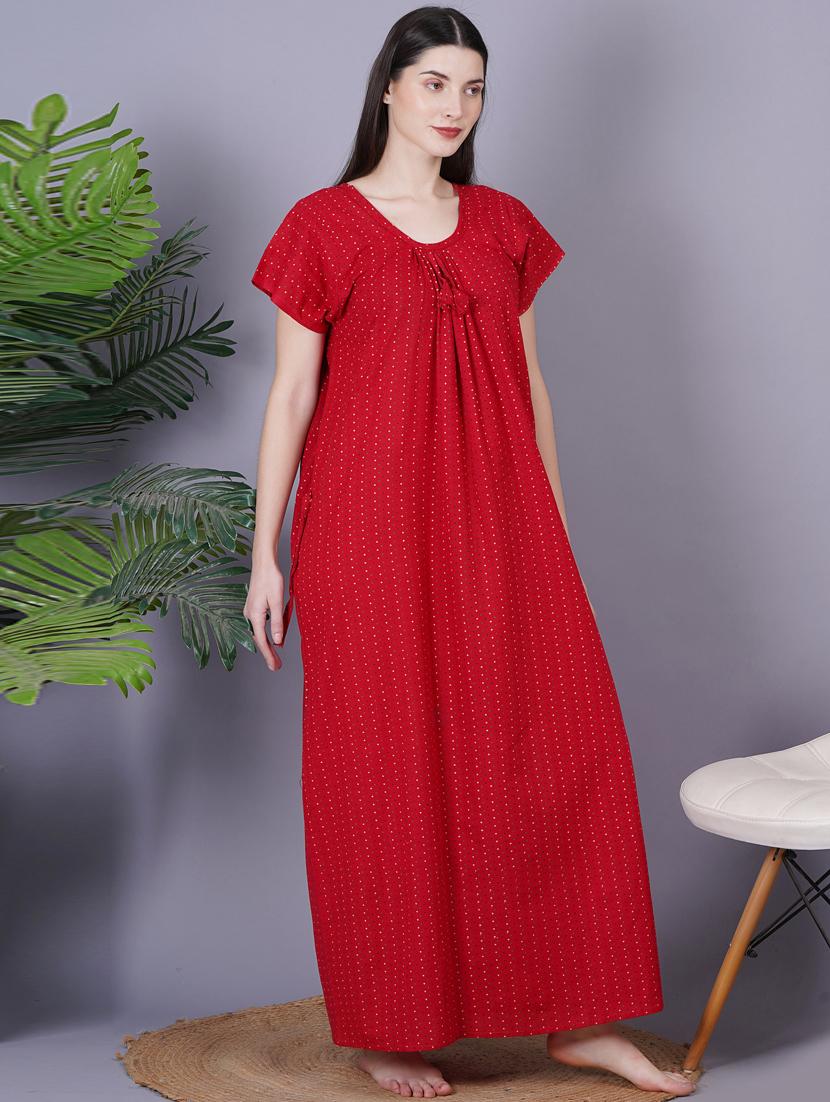 red printed detailed maxi nightdress - 20973834 - Standard Image - 2