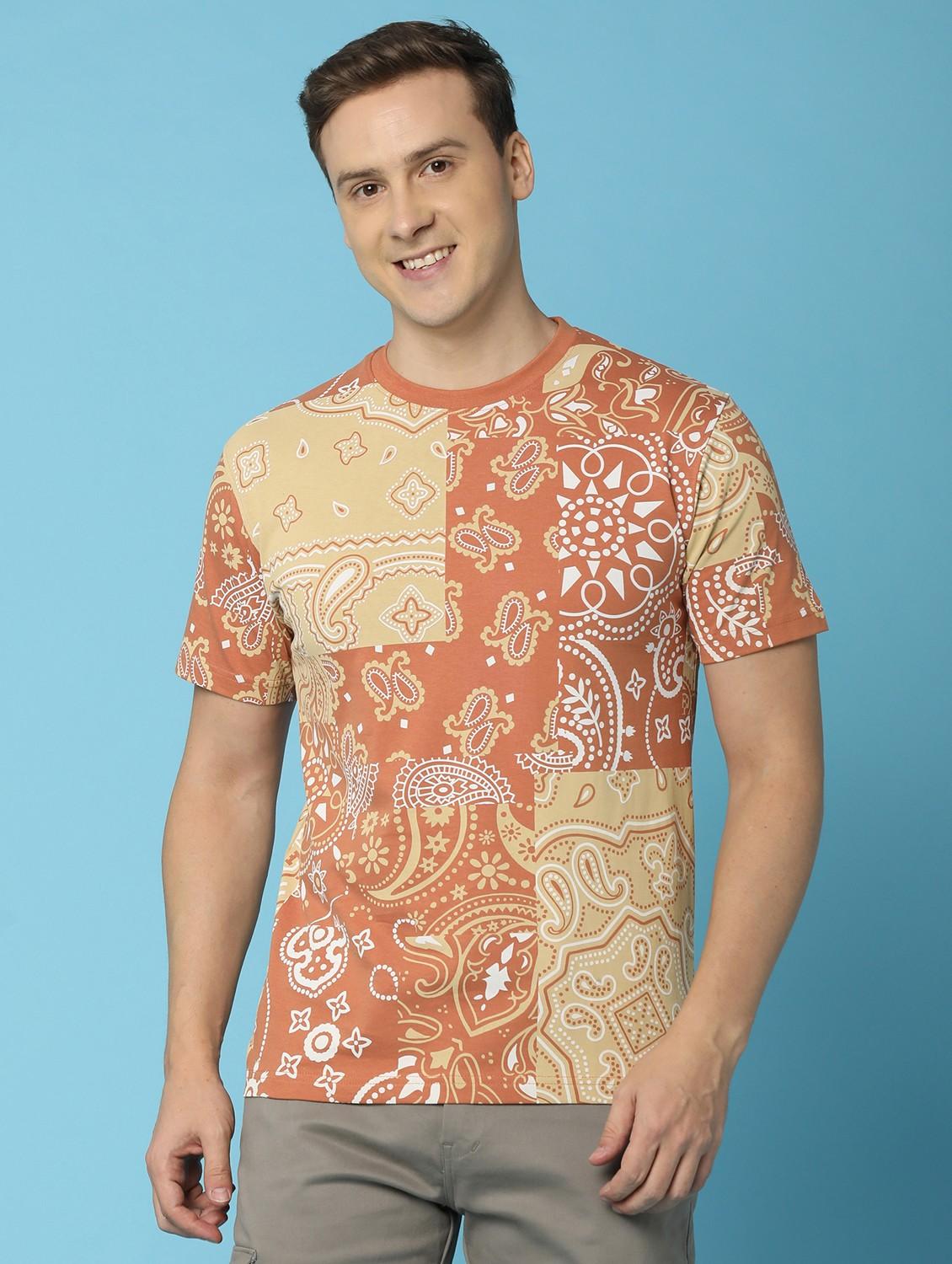 orange cotton front print tshirt