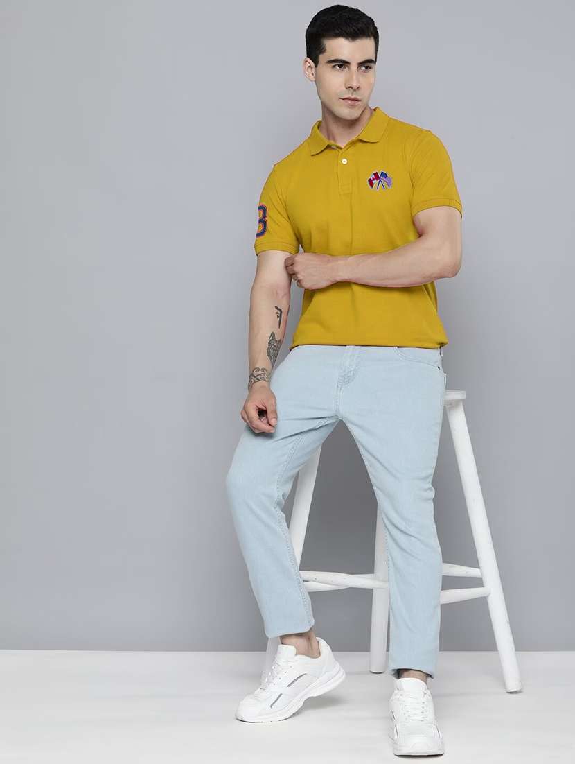 men yellow regular fit placement print polo t-shirt - 20977362 -  Standard Image - 2
