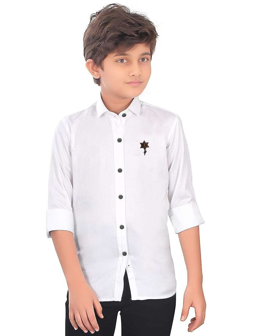 boys white cotton blend shirt