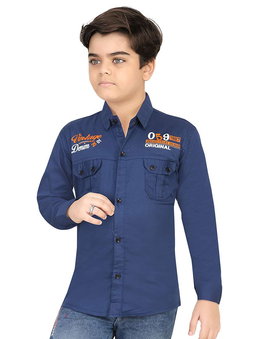 boys blue cotton blend shirt