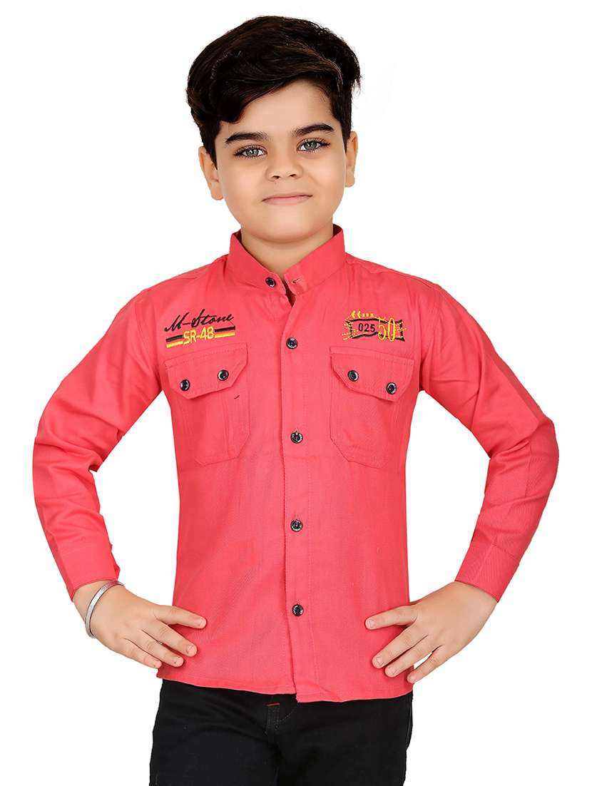 red cotton blend shirt