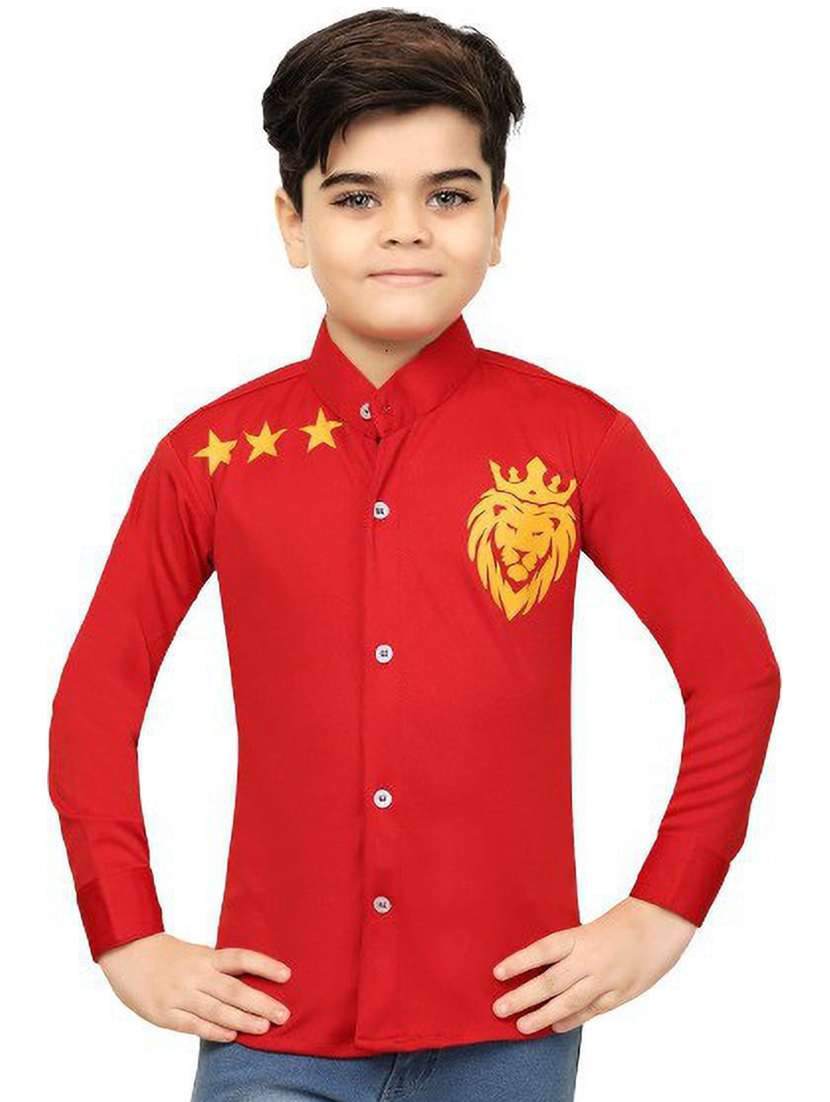 red cotton blend shirt