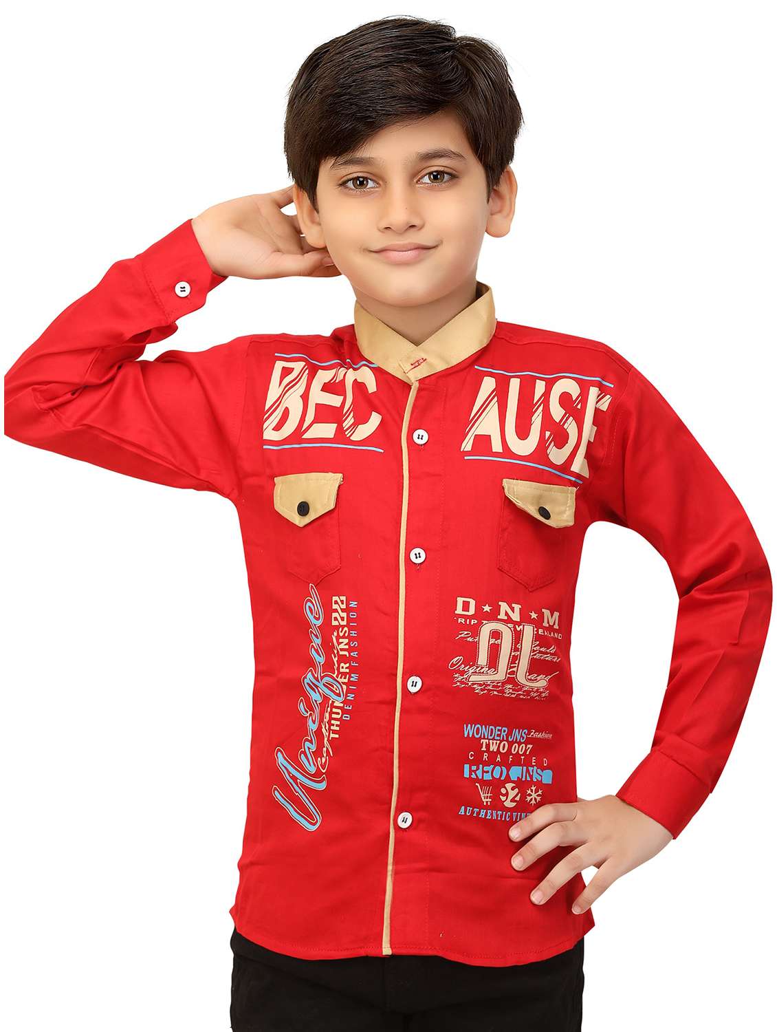 red cotton blend shirt