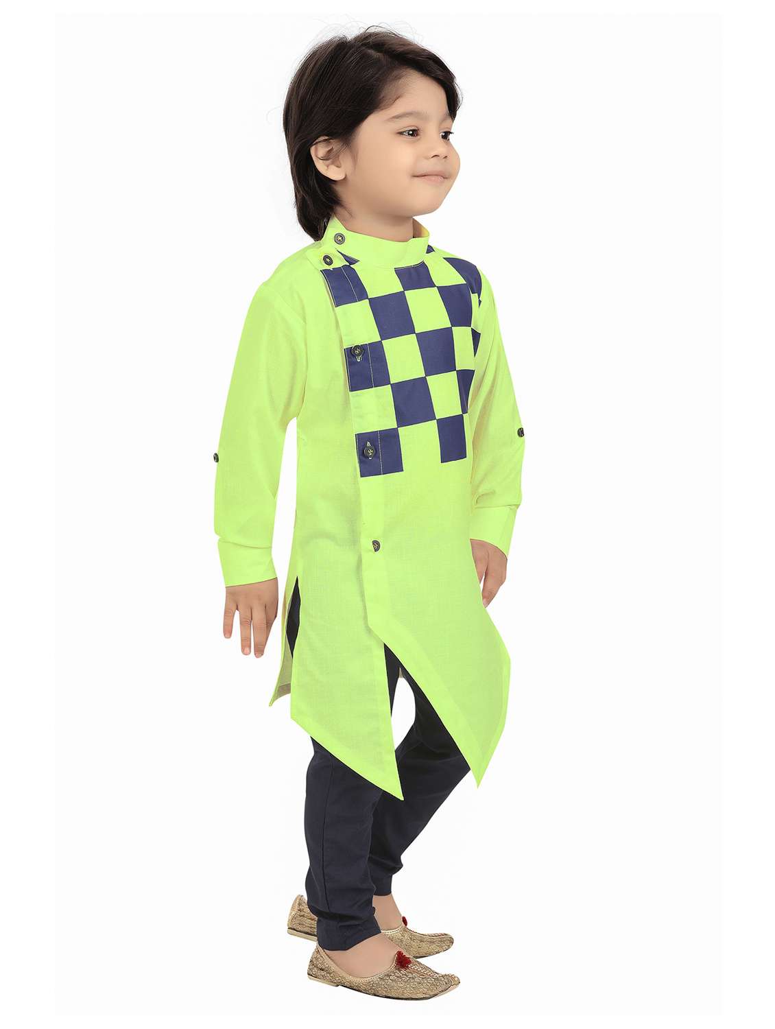 boys checkered asymmetric kurta & pyjama set - 20977935 -  Standard Image - 2