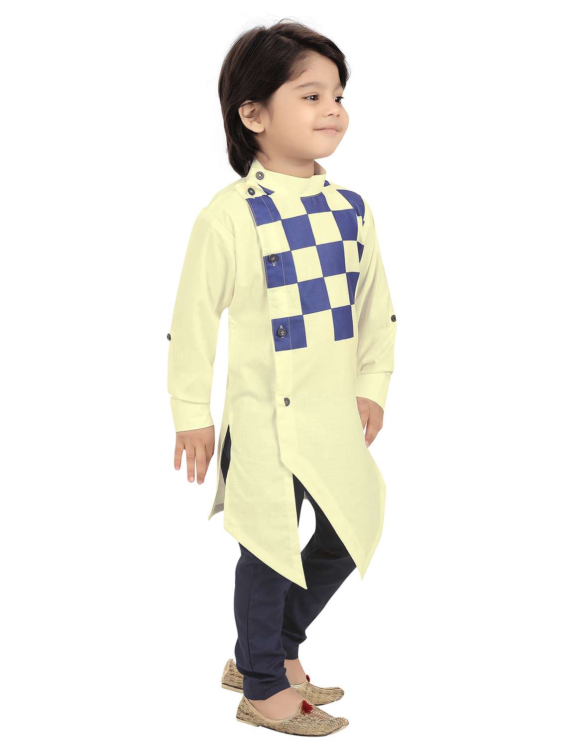 boys checkered asymmetric kurta & pyjama set - 20977938 -  Standard Image - 2