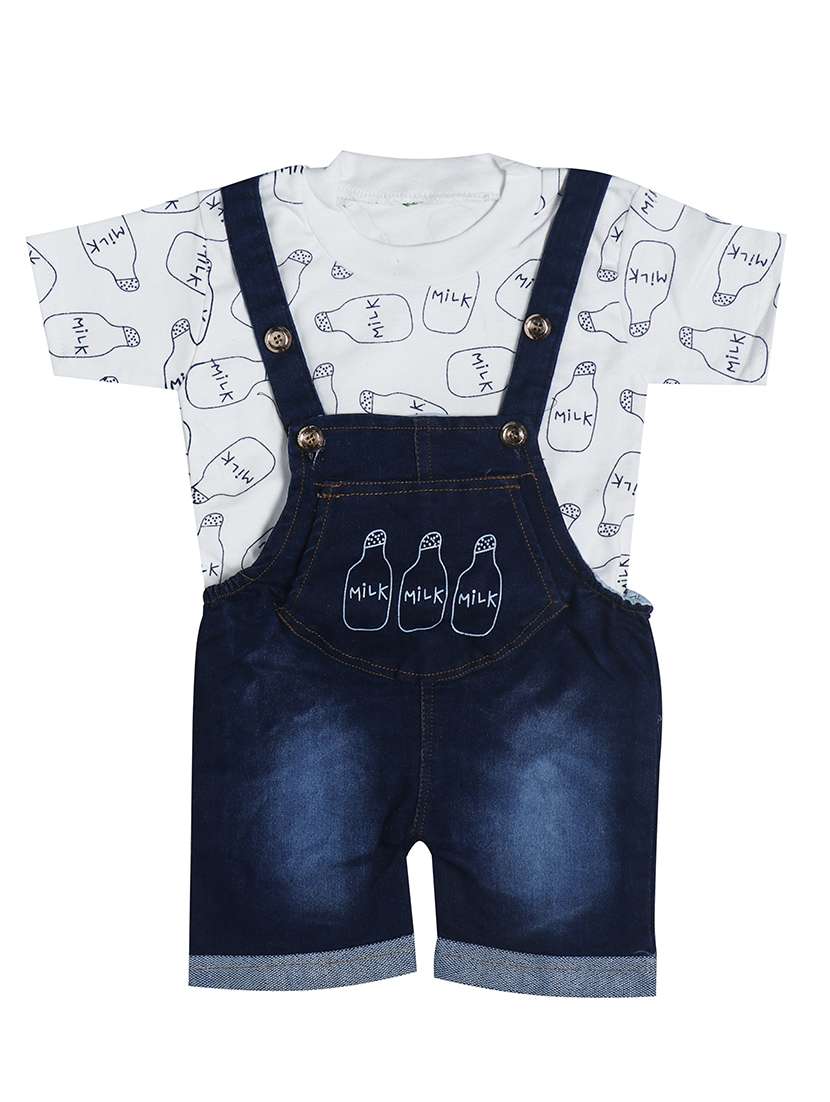 kids printed t-shirt & dungree set