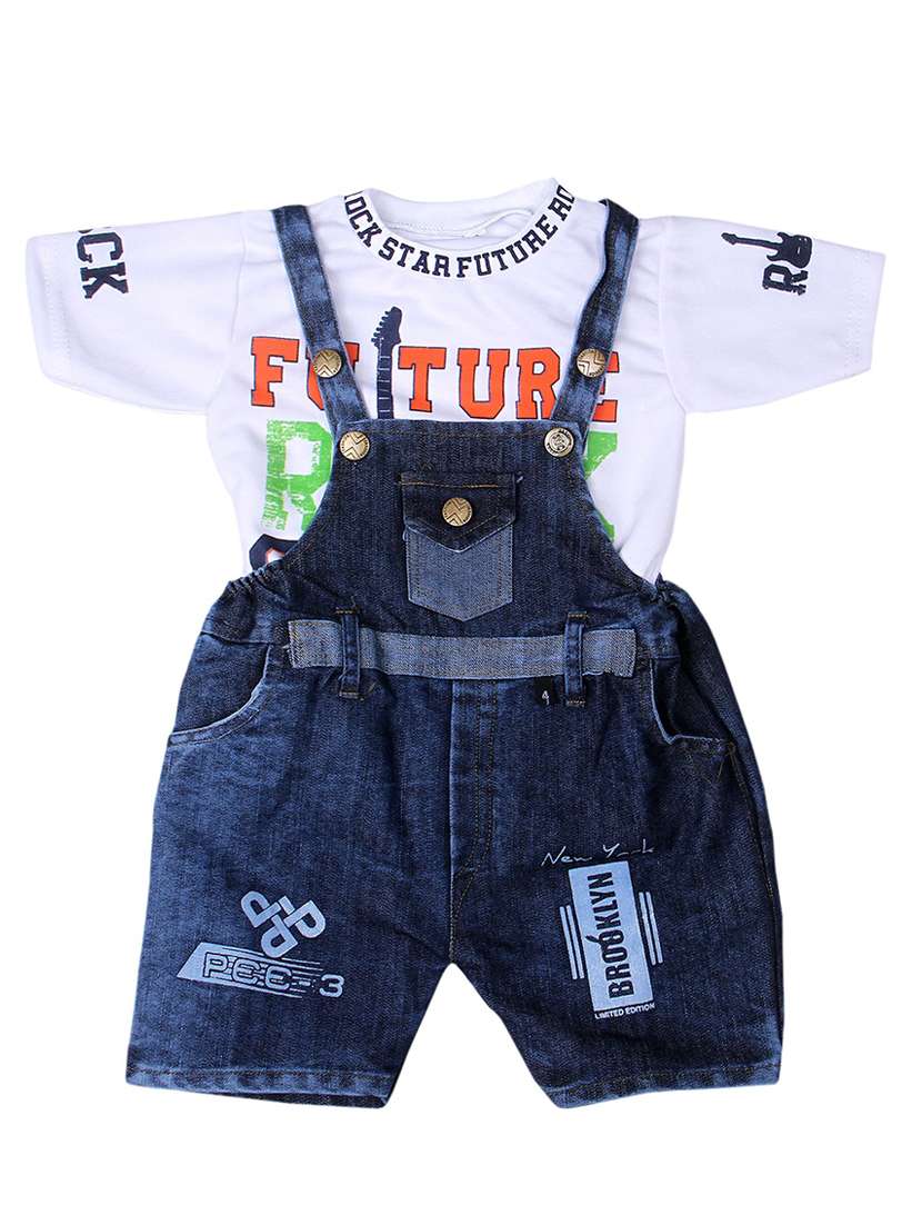 kids printed t-shirt & dungree set