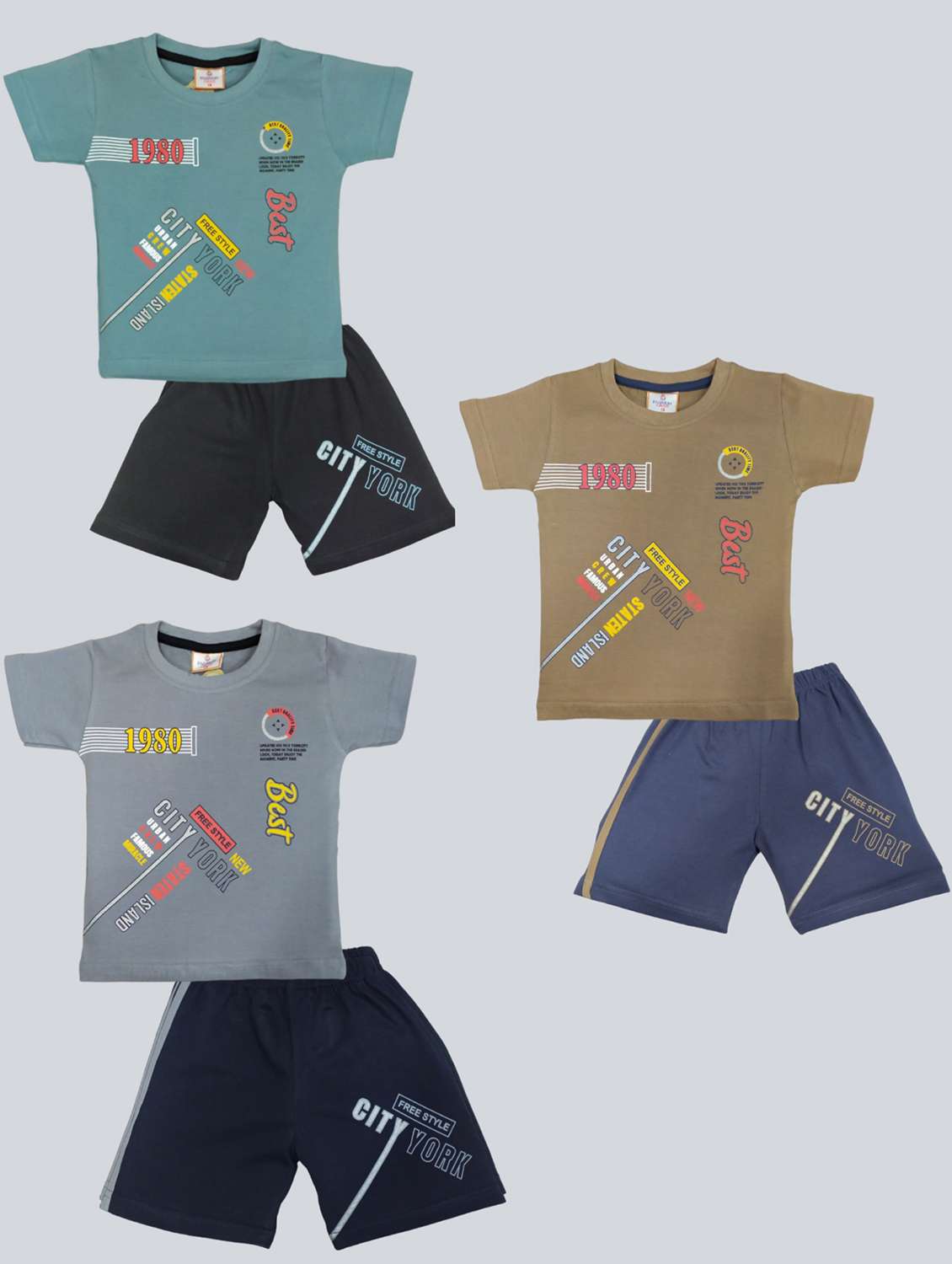 pack of 3 kids typographic printed t-shirt & shorts set