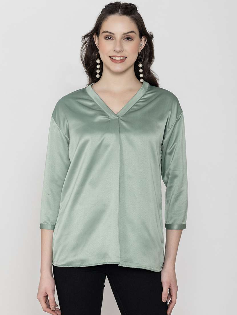 women v neck solid regular top