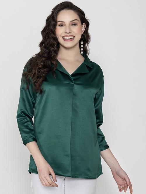women collared solid regular top - 20982204 - Standard Image - 0