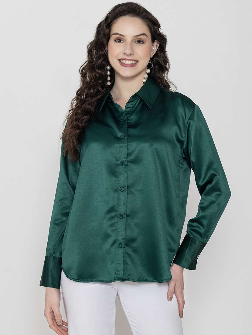 women shirt collar solid regular shirt