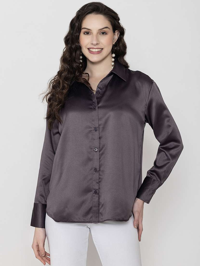women shirt collar solid regular shirt