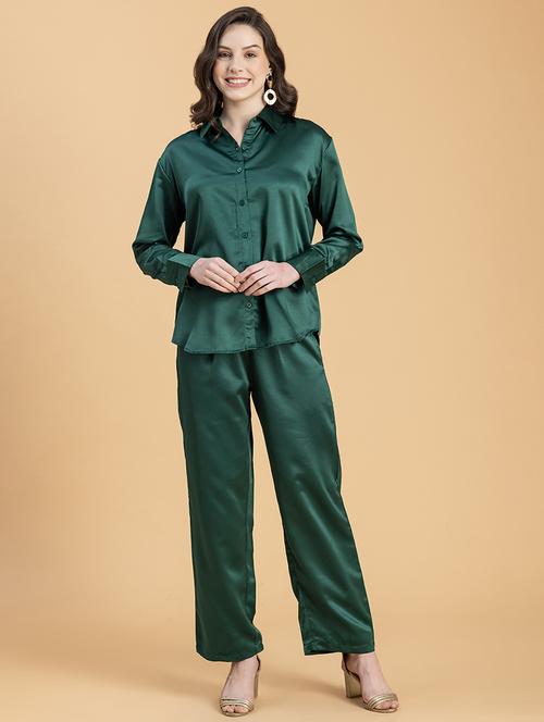 women solid shirt and trouser co-ord set - 20982228 -  Standard Image - 0