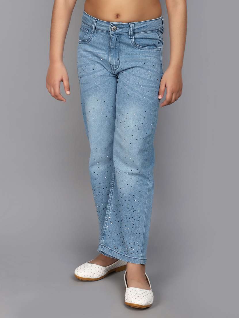 girls blue solid jeans