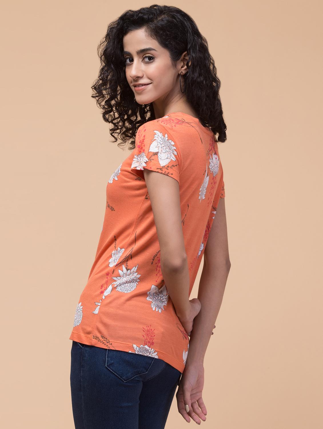 women floral print round neck t-shirt - 20982399 - Standard Image - 2