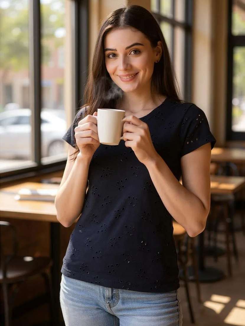 women schiffli cotton t-shirt