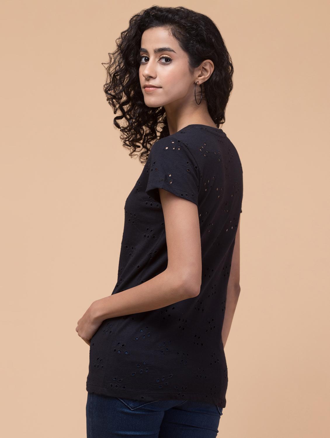 women schiffli cotton t-shirt - 20982418 - Standard Image - 2