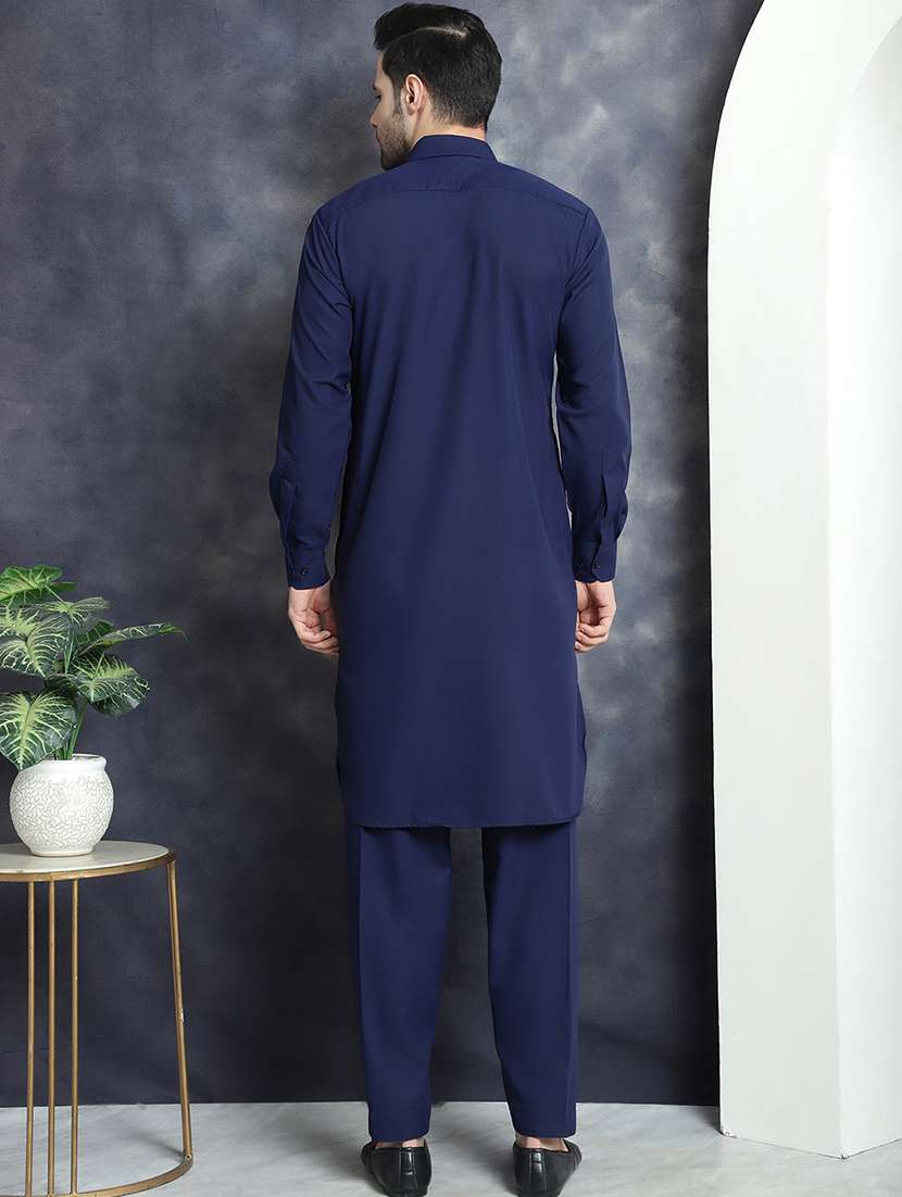 navy cotton blend kurta pyjama ethnic wear set - 20982493 -  Standard Image - 2