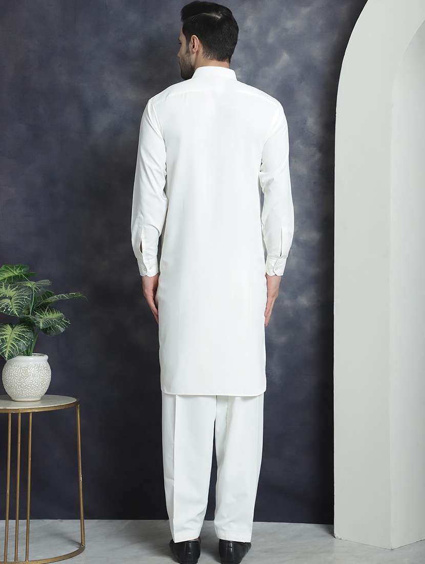 white cotton blend kurta pyjama ethnic wear set - 20982495 -  Standard Image - 2