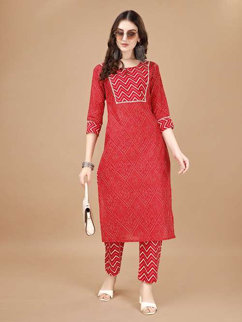 red cotton kurta pant  set - 20982525 -  Standard Image - 0