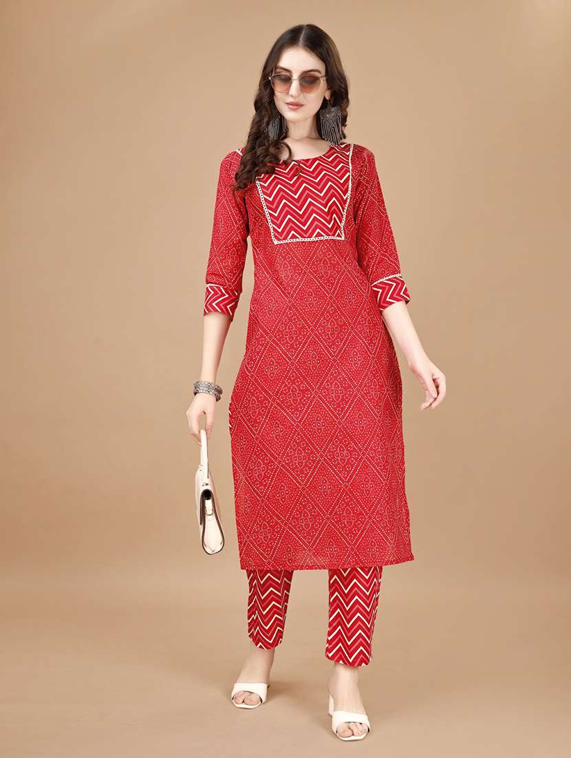 red cotton kurta pant  set