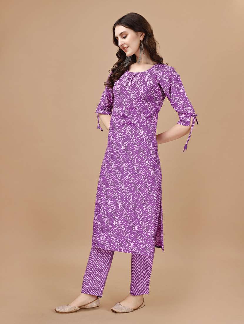 women round neck bandhani kurta pant set - 20982527 -  Standard Image - 2