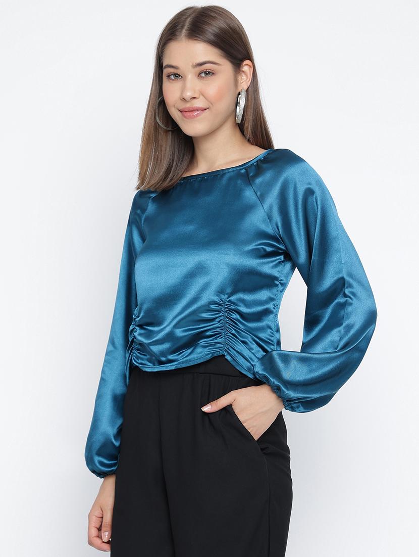 women solid color satin crop top - 20982659 - Standard Image - 2