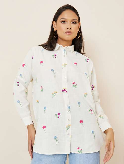 women embroidered collared boxy shirt - 20982874 - Standard Image - 0